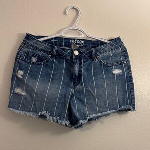 Refuge Striped Blue Jean Shorts